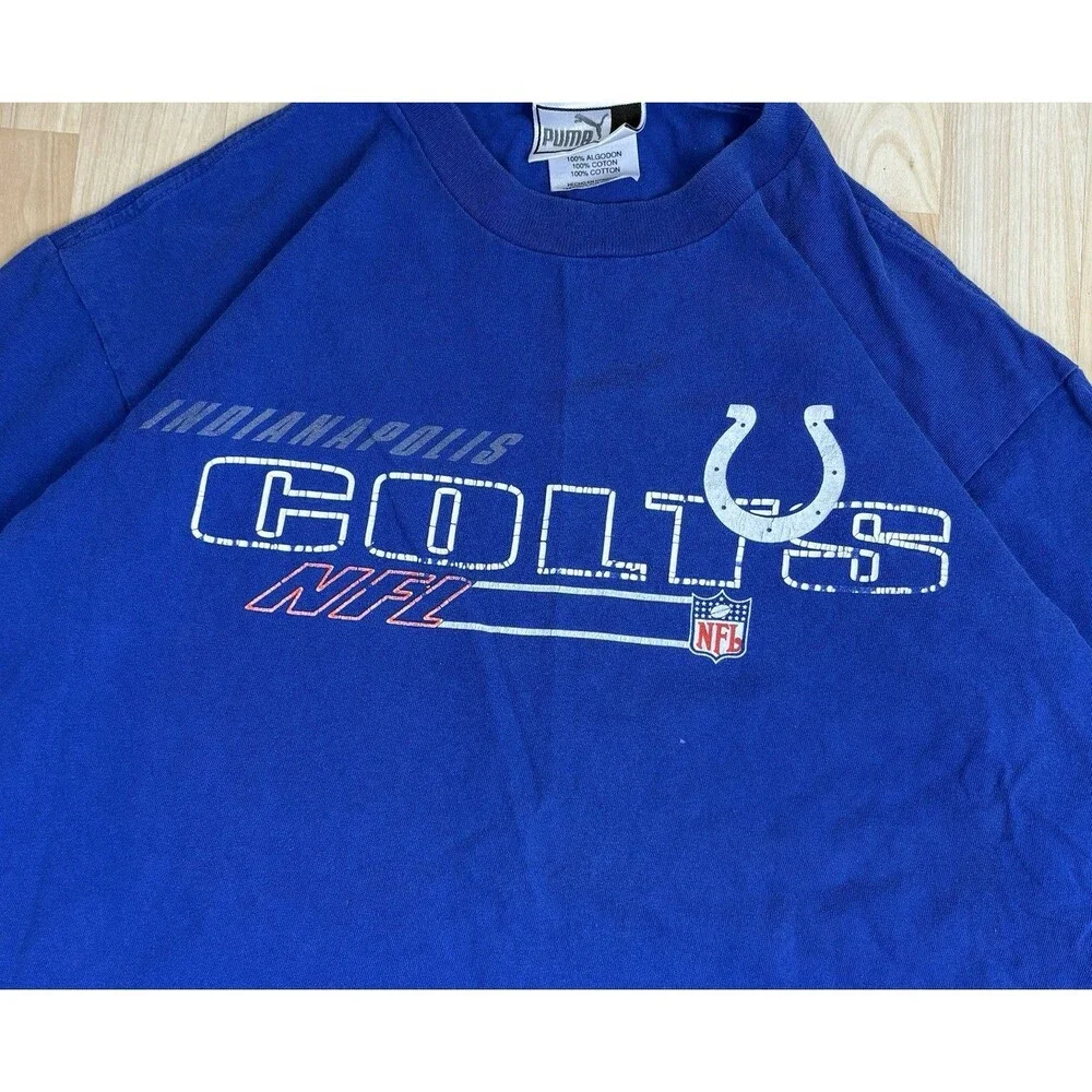 Vintage 90s Puma NFL Indianapolis Colts Graphic T-Shirt / Blue / Size Medium